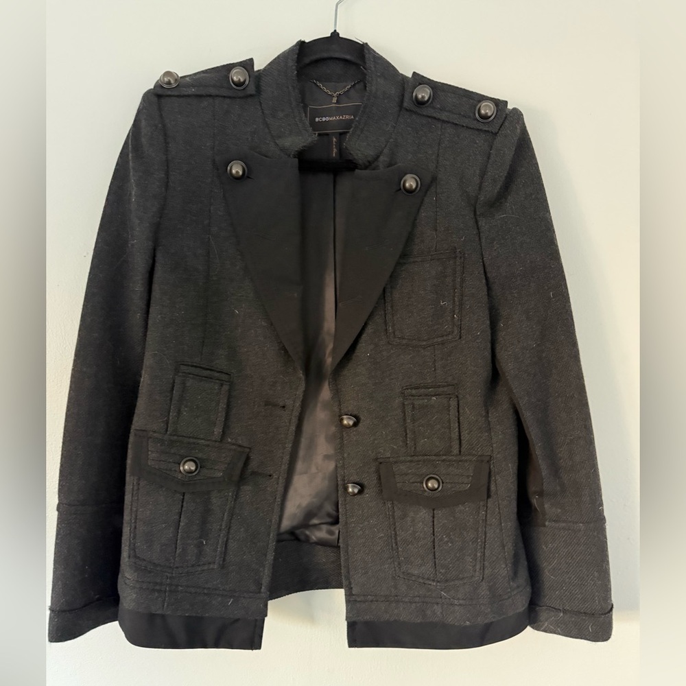BCBGMaxAzria Black Military-Inspired Wool Blazer